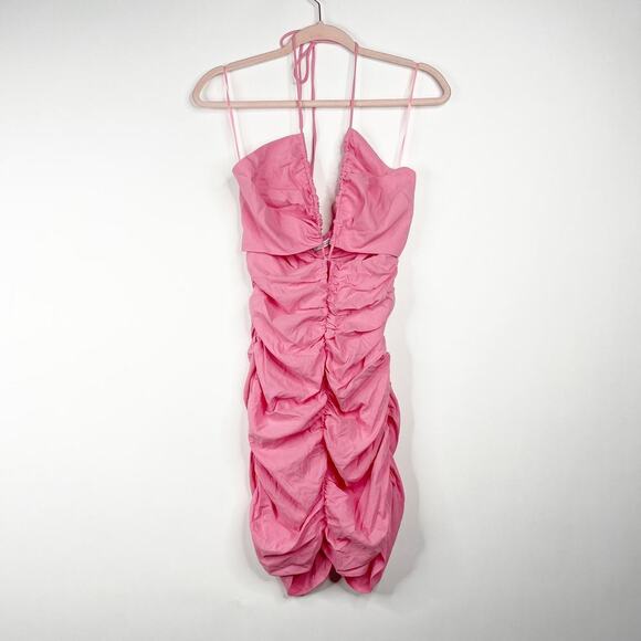 2/$30 ZARA Cut-out Draped Dress Pink Gathered Cutout Plunging Halter #7049 - Picture 4 of 16